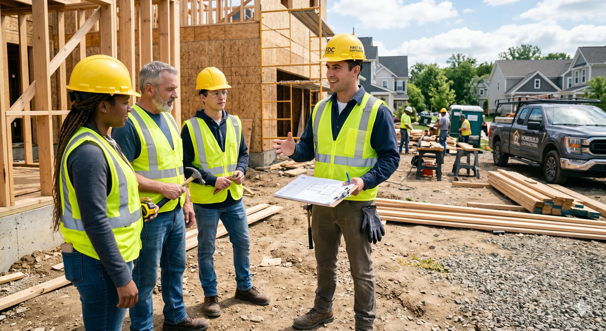 A contractor studying License Ladder flashcards on the job