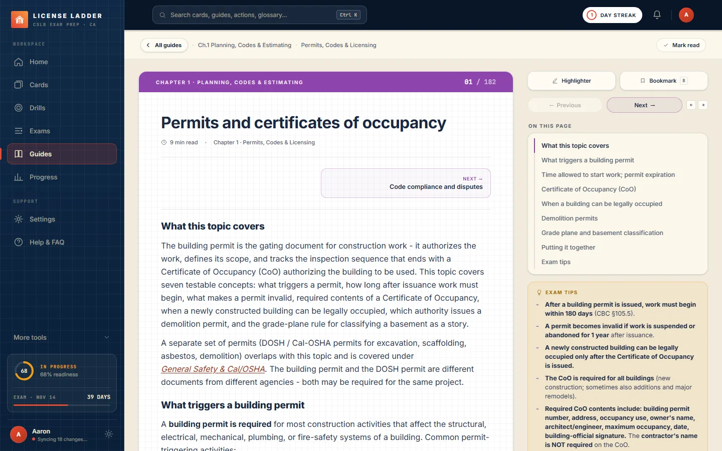 The License Ladder Online System: study guides