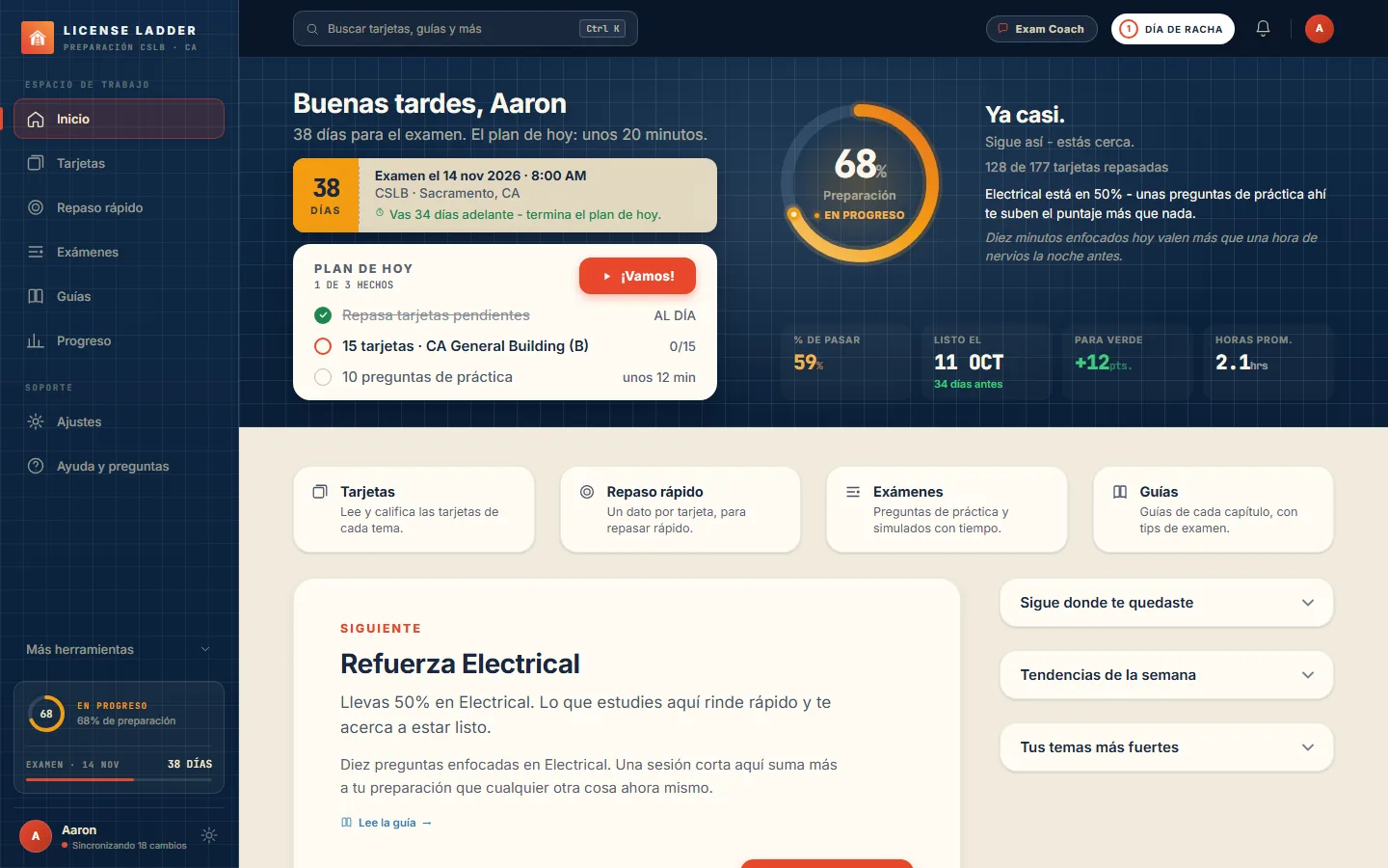 El sistema en línea de License Ladder: inicio